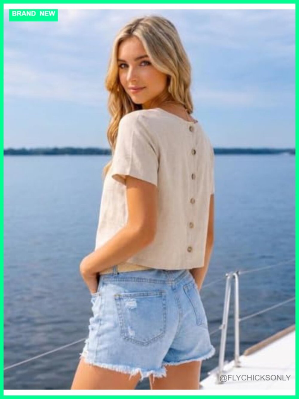 Linen Blend Crop Crewneck Short Sleeve Tops Blouses Beach T-Shirts - Picture 4 of 4